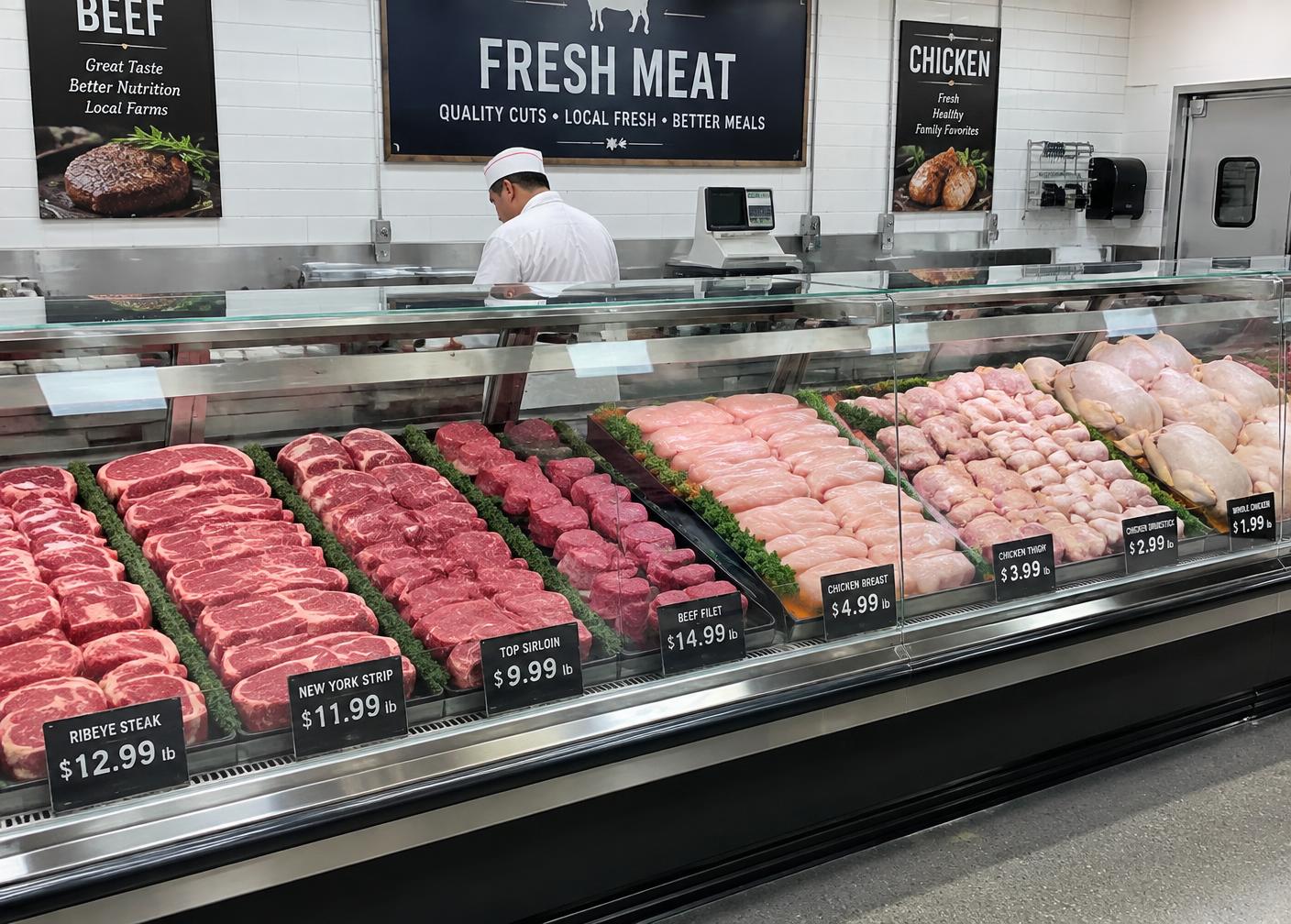 Fresh meat and poultry counter